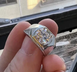 Art Deco Style Lab-Created Diamond Round Cut 14k White Gold FN Men Wedding Ring - Picture 1 of 6