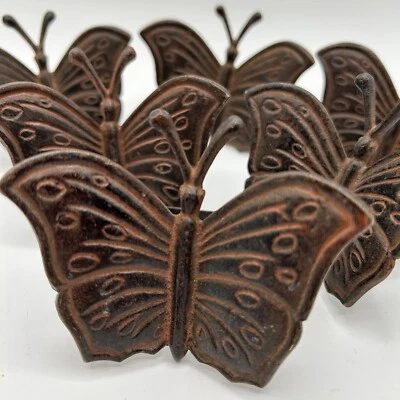 Juego de 6 anillos de servilleta de hierro fundido con mariposa de color cobre envejecido rústico grande 3" Foto 1 de 4