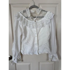 Gunne Sax Vintage Lace Blouse Victorian Edwardian Style Top White Size Small n1 - Picture 1 of 6