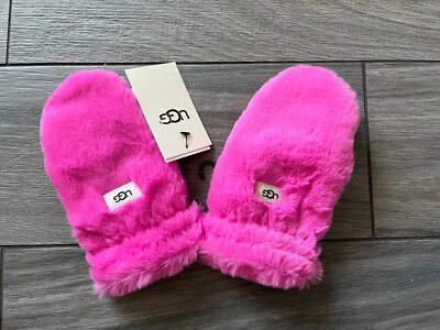 UGG KIDS FAUX FUR MITTENS, ROSE PINK, NWT, 4-6 YEARS - Image 1 of 2
