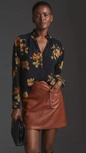 Anthropologie The Tavi Knopfleiste Bluse von Pilcro blau schwarz Größe XS/S neu mit Etikett - Bild 1 von 14