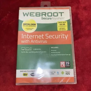 WEBROOT Secure Anywhere Internet Security, 3 Devices Antivirus Mobile PC Mac - Picture 1 of 4