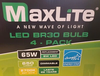 Box = 48 Maxlite 65w Replacement 8w LED 2700 Soft White BR30 Dimmable Floodlight - Image 1 of 4