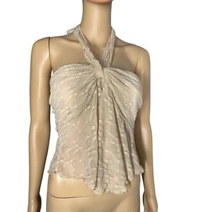 Commense Halter Top Sleeveless Floral Lined Party Blouse Beige Size M - Picture 1 of 8