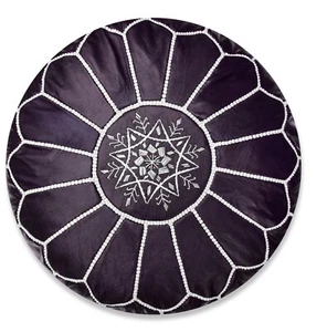 Puf de cuero marroquí púrpura oscuro - Entregado relleno, otomano, reposapiés - Imagen 1 de 4