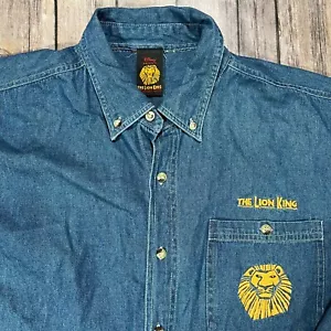 Disney Lion King Broadway Musical Denim Button Shirt Medium Mens Blue 90s - Picture 1 of 8