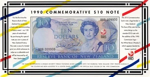 New Zealand, 10 Dollars 1990 QEII UNC Commemorative Folder RADAR 009900 Scarce - Picture 1 of 2