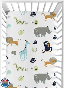 Sweet Jojo Designs Safari Animals Boy Baby Fitted Crib Sheet for Infant Newbo - Picture 1 of 5