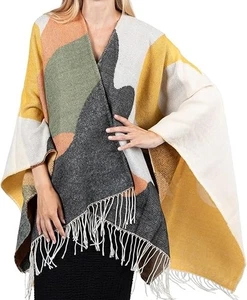 Winter Poncho - Shawl Wrap & Womens Poncho Sweater w/Tassels - Cardigan Poncho - Picture 1 of 4