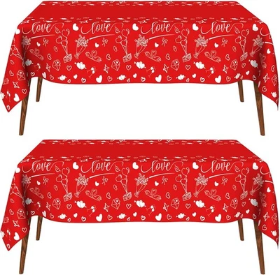 Valentine's Day Tablecloth, 2PCS Disposable Plastic Valentines Red-2pcs  - Image 1 of 4