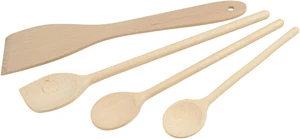Set Di 4 Utensili Da Cucina in Legno Certificato FSC, Spatole E Cucchiai, 20 Cm, - Foto 1 di 12