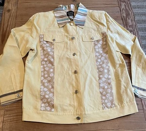 Koos of Course Silk Jacket Women’s Medium Butter Yellow PatternStriped Button-Up - Picture 1 of 15