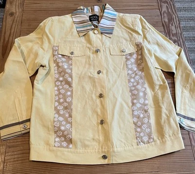 Koos of Course Silk Jacket Women’s Medium Butter Yellow PatternStriped Button-Up - Image 1 of 4