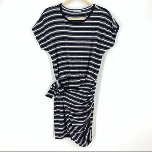 Black & White Striped Wrap Mini Dress Medium - Picture 1 of 7
