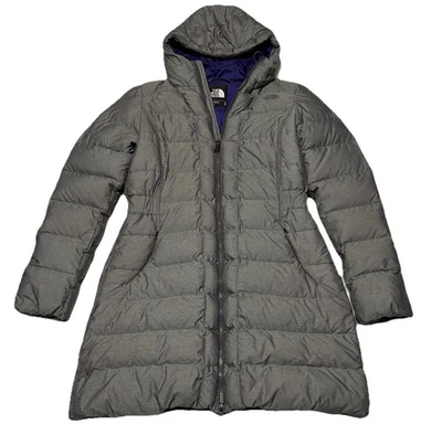 The North Face Coat Womens Medium Gray 550 Down Puffer Hooded Long Parka Zip - Image 1 of 4