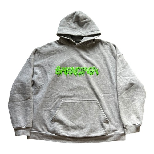 Taglia 2 Balenciaga Felpa con cappuccio uomo Slime pesante grigio verde