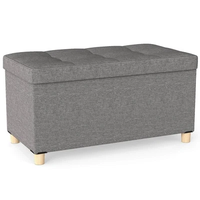 30” Storage Ottoman Bench w/Tray Rubber Wood Legs for Small Space Entryway - Image 1 of 4