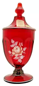 Westmoreland Glass Ruby Red Hand Painted Flowers Covered 8" Candy Dish #RF-0395 - Picture 1 of 9