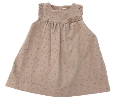 Zara мини девочек 3-6 месяцев розовый вельвет оборки платье с серыми звездами - Изображение 1 из 4