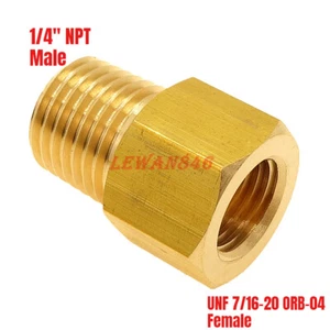 UNF 7/16-20 ORB-04 Female to 1/4” NPT Male Pipe Fitting Gauge Adapter - Imagen 1 de 5