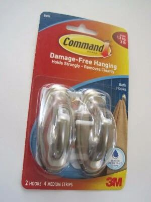 Command 2 Hooks Bath Water Resistant 3 Lb Gray NIP  - Image 1 of 2