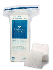 Intrinsics Large 12 Ply Pure Cotton Gauze Wipes - 4" x 4" - 200 Count - Picture 1 of 8