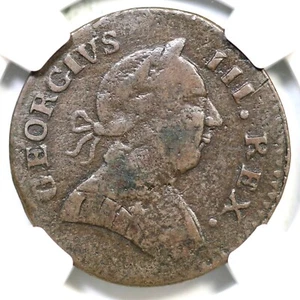1778 Vlack 13-78B R-5 NGC F 15 Machin's Mills medio centavo moneda colonial 1/2p - Imagen 1 de 3