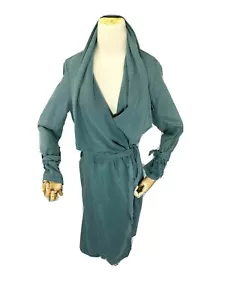 Max Jeans Jacket Womens XS Blue Green Mid Length Open Front Duster Belted New - Picture 1 of 12