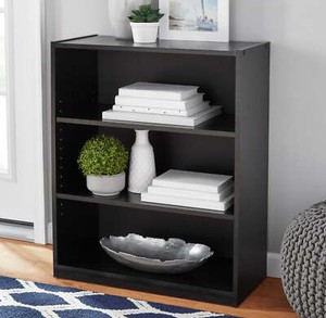 3-Shelf Bookcase with Adjustable Shelves, True Black Oak