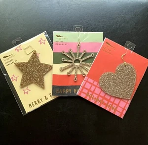 3 Lucky Feather Gold Glitter Holiday Christmas Ornaments : STAR HEART SNOWFLAKE - Picture 1 of 9