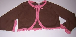 JANIE AND JACK~Brown CROPPED Long-sleeve Sweater~PINK TRIM~GIRLS SIZE 4T  - Picture 1 of 3
