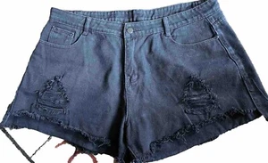 High Rise distressed Frayed Raw Hem Black Denim Shorts XXL - Picture 1 of 3