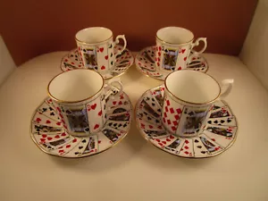 Carte vintage elisabettiane fine osso cinese set di 4 tazze e dischi da mezza tazza - Foto 1 di 13