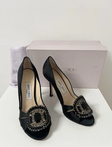 Tacones Jimmy Choo negros con detalle de cristal satinado talla 38,5 - Imagen 1 de 8
