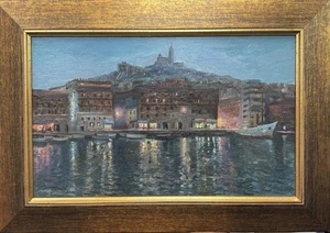 Tableau HSP de Vincent Spinazzola - Vue de Marseille, vieux port la nuit. - Picture 1 of 4