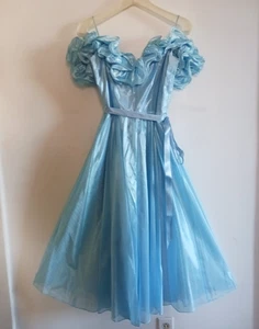 Vtg Prom Dress Blue Ruffled Off The Shoulder Union Made Princess Frozen Xs Small - Picture 1 of 12