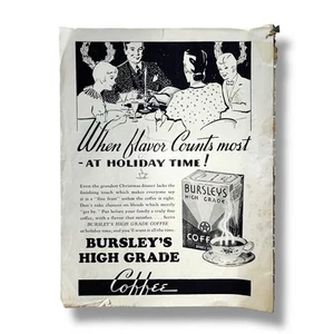 Bursley's High Grade Coffee Magazine Advertisement Christmas Holiday B&W - Picture 1 of 3