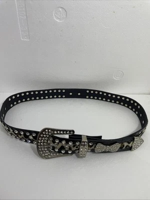 Пояс с заклепками со стразами леопардовый принт M 41"" - Изображение 1 из 4