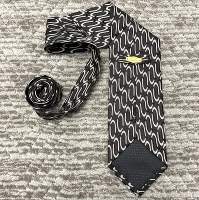 Corbata Steven Land Marrón Negro Blanco Abstracto Geométrica Seda 58X3.75" Foto 1 de 4