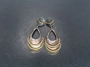 Sterling Silver & 14k Gold Dangle Earrings, Signed, 6.5g - Picture 1 of 7