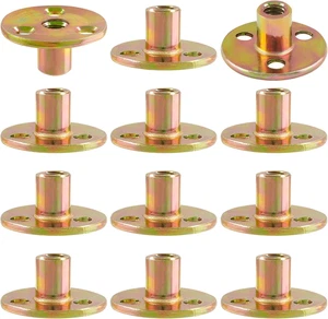 Tuerca en T con base redonda de 12 piezas, tuerca de placa de hierro de acero al carbono de 1/4"-20 tuercas en T con brido - Imagen 1 de 12