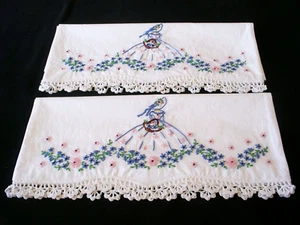 2 fundas de almohada bordadas a mano ganchillo Southern Belle algodón satén reina nuevas - Imagen 1 de 6