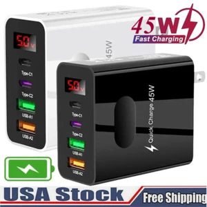 Dual PD Charger 45W 3.1A Fast Charge Dual 4 Port Wall Adapter For Samsung iPhone - Picture 1 of 22