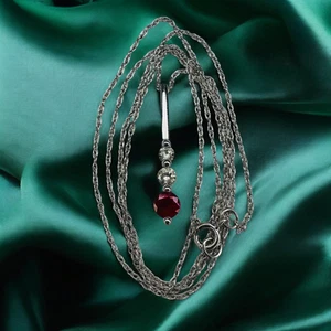 14K Gold- 1/3CTTW Natural Red Burmese Ruby Diamond Necklace -18"-White Gold-1.4g - Picture 1 of 24