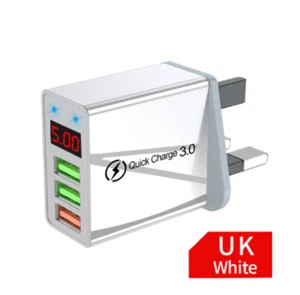 USB Charger Quick Charge 3.0 3 Port Wall Charger Phone Adapter With DisplayWHITE - Imagen 1 de 1