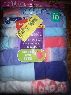 Hanes Girls 14 Pair Multicolor Tagless Bikini Panties Underwear Size 10 NEW - Image 1 of 4