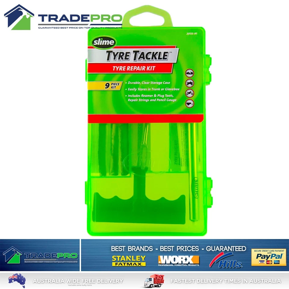 SLIME Bike Car Tyre Tire Puncture Repair Solution Kit 9pc with Gauge & Plugs PRO - Image 1 of 4