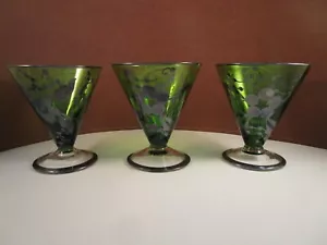Vintage Jugendstil Grün Silber Überfang Blumen 3er Set Sektgläser - Bild 1 von 9