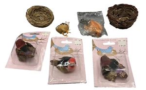 5 Artificial Birds Decorative & 2 Baskets Nests For Craft Home Garden Decor - Picture 1 of 24