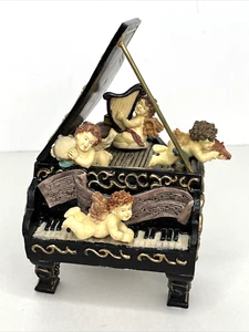 PIANO w/CHERUBS MUSICAL Box Revolving Cherubs Valentine's Day Simson - WORKS - Picture 1 of 15